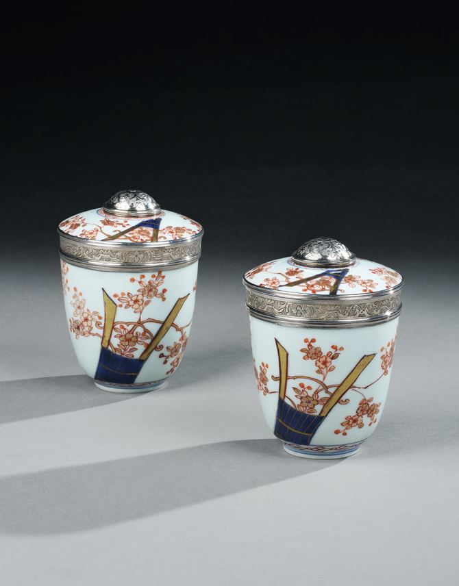 A pair of Japanese silver mounted imari porcelain pots and covers | MasterArt